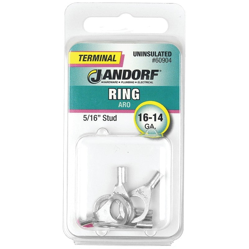 Jandorf 60904 Ring Terminal, 16 to 14 AWG Wire, 5/16 in Stud, Copper Contact