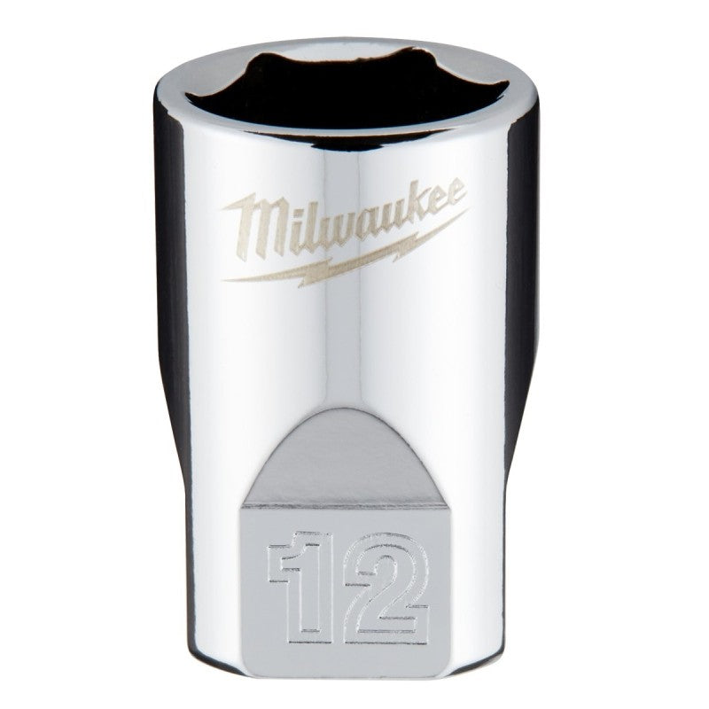 Milwaukee 45-34-9038 Socket, 12 mm Socket, Standard Socket, 4.921 in OAL, 1/4 in Drive, 6-Point, Chrome Vanadium Steel