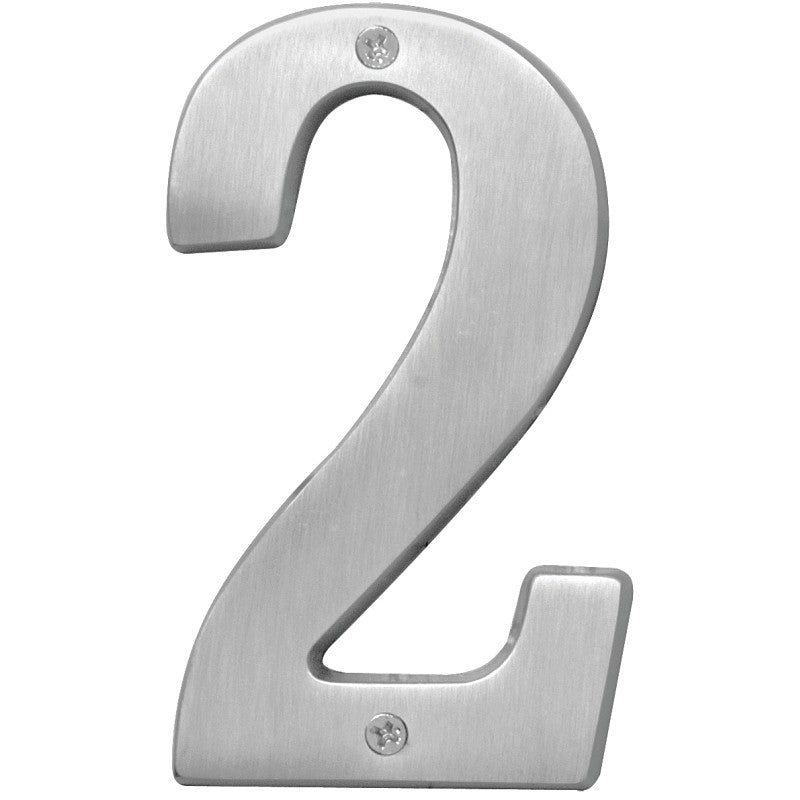 Hy-Ko Prestige Series BR-51SN/2 House Number, Character: 2, 5 in H Character, Nickel Character, Solid Brass (Pack of 3)