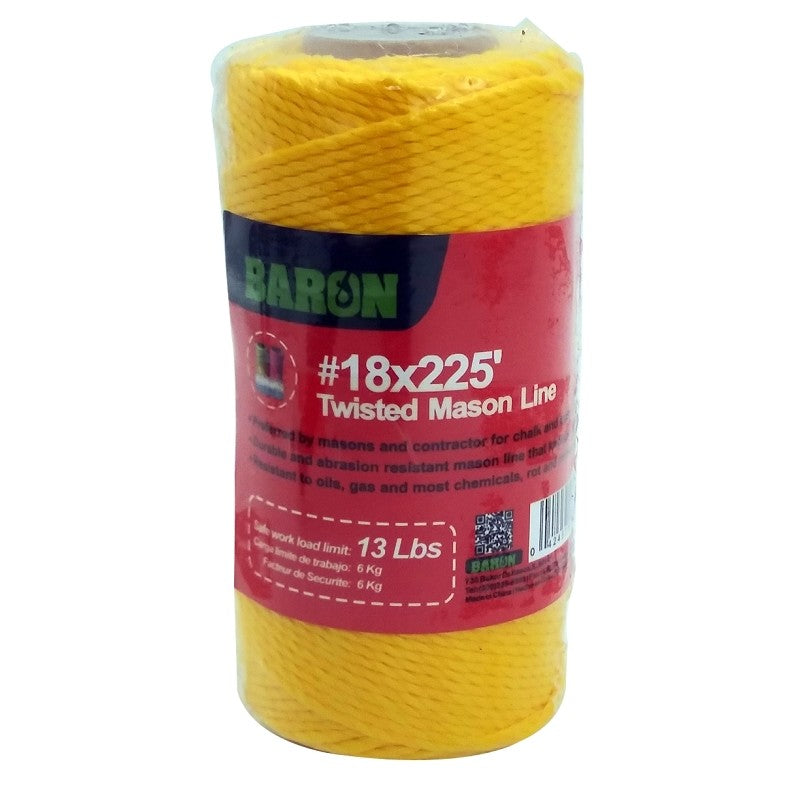 Baron 50816 Seine Twine, #18 Dia, 225 ft L, 13 lb Working Load, Polypropylene, Neon Yellow