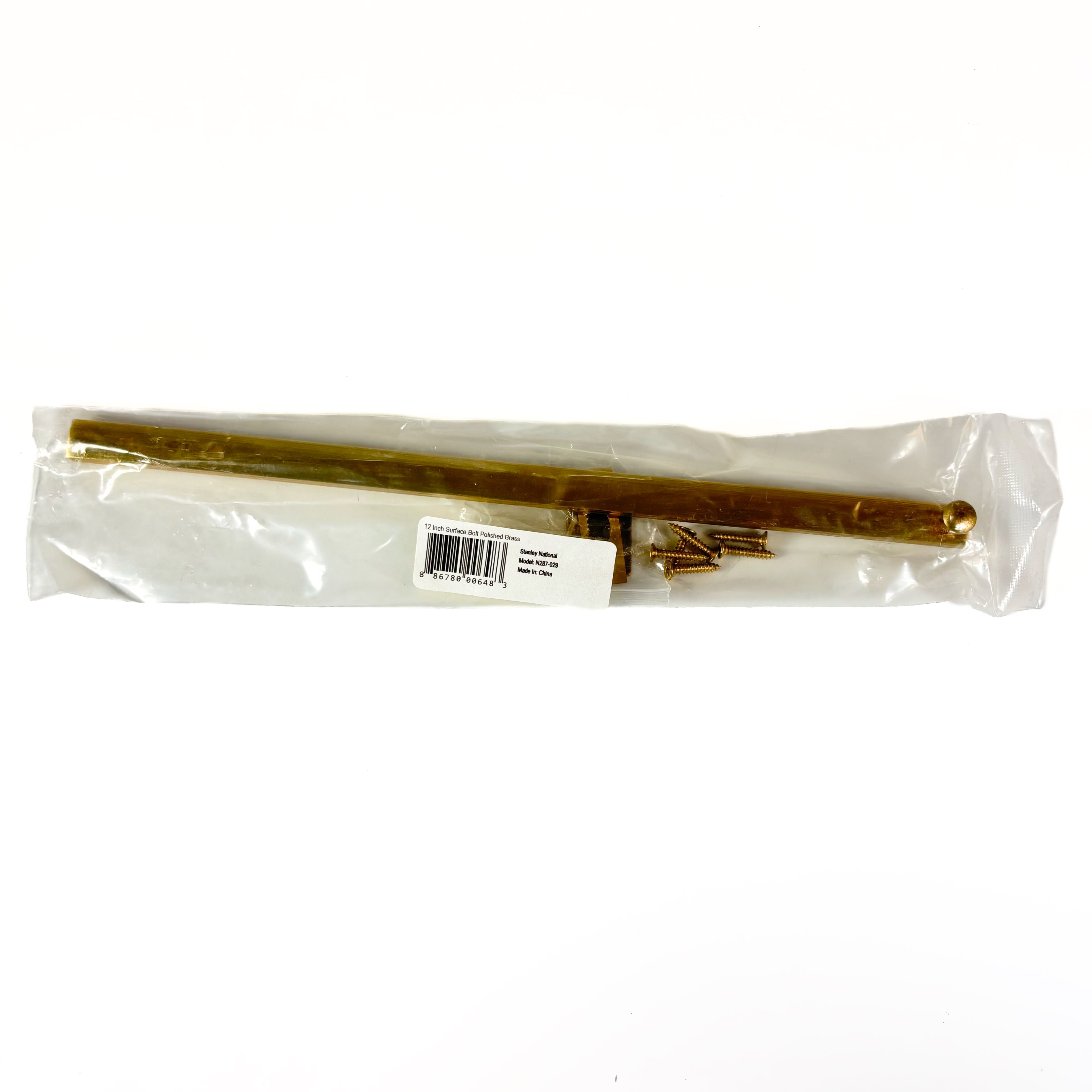 Surface Bolt 12 Inch Solid Brass Polished Brass
