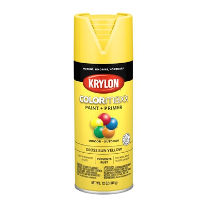 Krylon K05541007 Enamel Spray Paint, 12 oz Can, 25 sq-ft Coverage Area, Solvent Base, Gloss, Sun Yellow