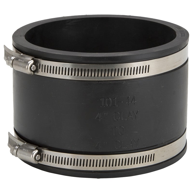 ProSource KJ-018 Coupling, 4 x 4 in, Clay to Clay, PVC, Black