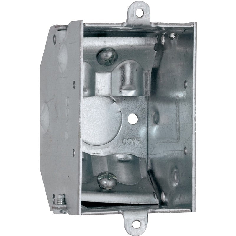 Raco 473 Gangable Switch Box, 1-Gang, 1-Outlet, 3-Knockout, 1/2 in Knockout, Steel, Gray, Galvanized