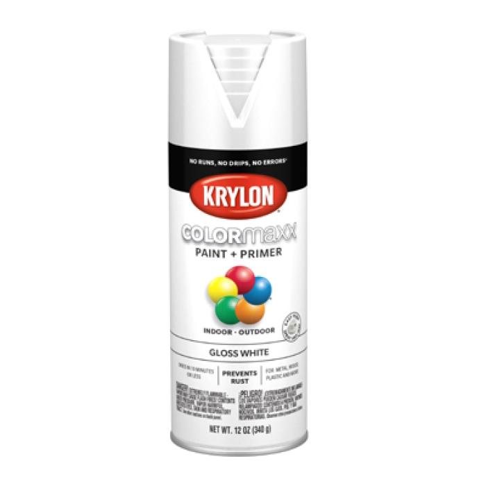 Krylon K05545007 Enamel Spray Paint, 12 oz Can, 25 sq-ft Coverage Area, Solvent Base, Gloss, White