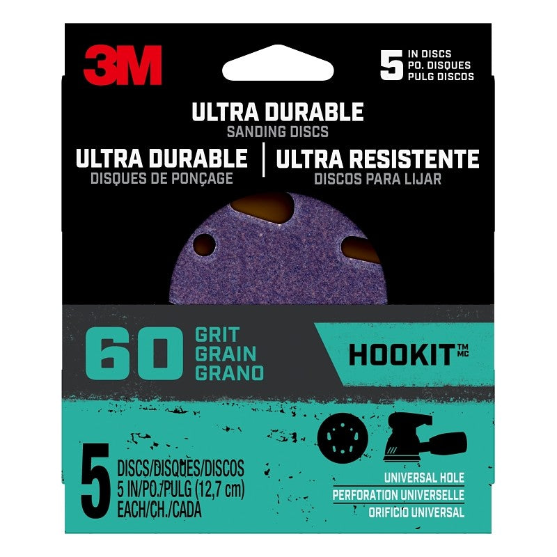 3M 27254 Power Sanding Disc, 5 in Dia, 60 Grit, Coarse, 5-Hole, 8-Hole, Ceramic Abrasive