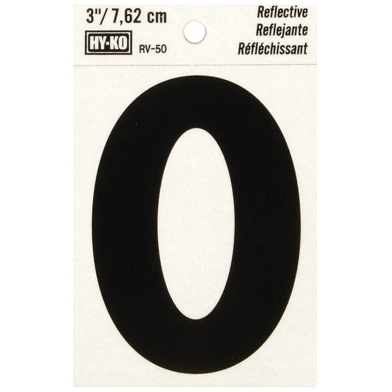 Hy-Ko RV-50/O Reflective Letter, Character: O, 3 in H Character, Black Character, Silver Background, Vinyl (Pack of 10)