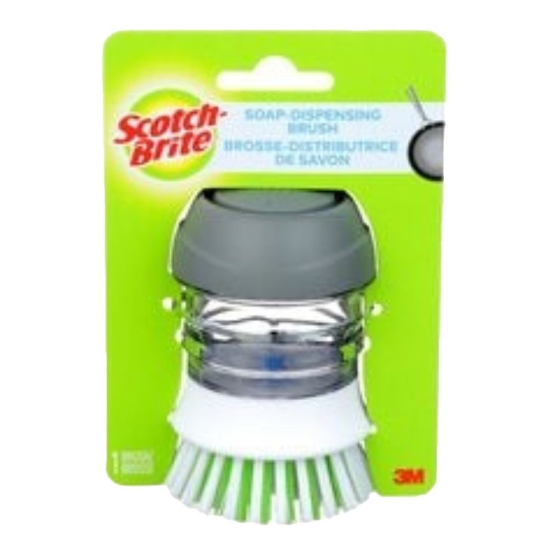 Scotch-Brite 495 Soap Dispensing Brush, 4 in W Brush, Blue/White, 6 in L, Plastic Handle