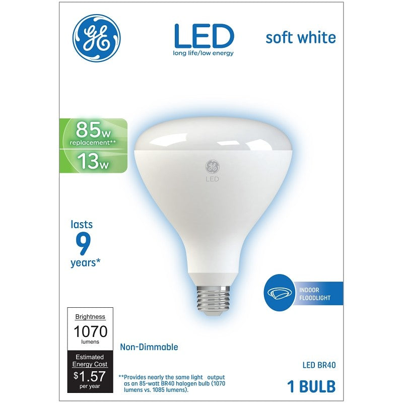 GE 24261 LED Bulb, Flood/Spotlight, BR40 Lamp, 85 W Equivalent, E26 Lamp Base, Soft White Light, 2700 K Color Temp
