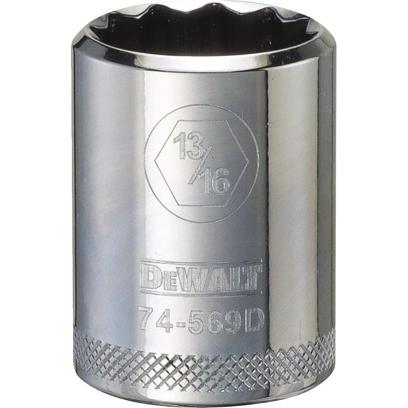 DEWALT DWMT74569OSP Drive Socket, 13/16 in Socket, 1-1/2 in OAL, 1/2 in Drive, 12-Point, Vanadium Steel