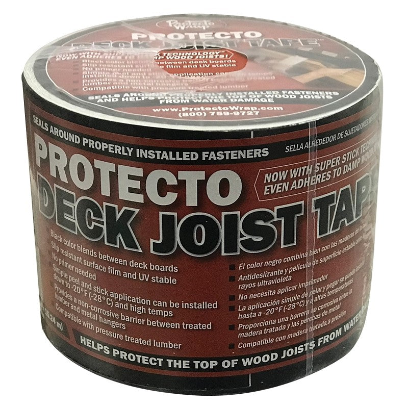 Protecto Wrap Deck Joist Tape Series 84490450SW Flashing Tape, 50 ft L, 4 in W, Poly Backing, Black