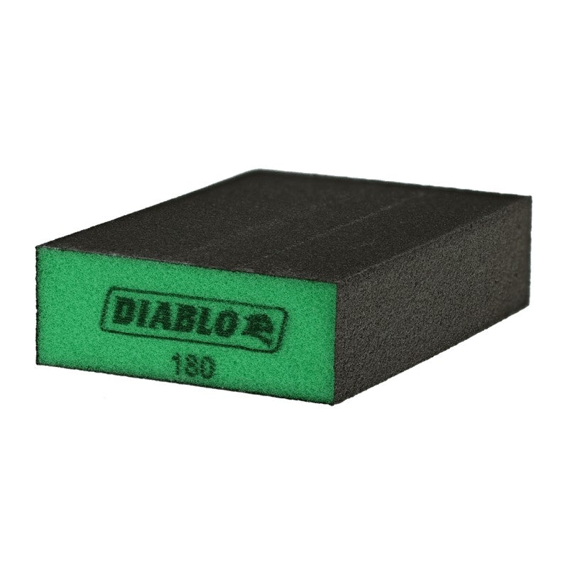 Diablo DFBLBLOSFN01G Sanding Sponge, Black/Green, 5 in L, 3 in W, 180 Grit, Ultra Fine, Aluminum Oxide Abrasive, 1/PK