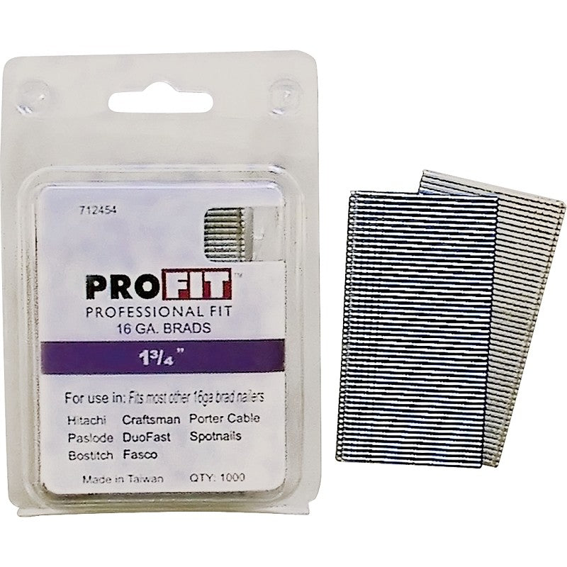 ProFIT 0712454 Series Finish Nail, Glue Collation, 1-3/4 in L, 16 ga, Steel, Electro-Galvanized, Brad Head
