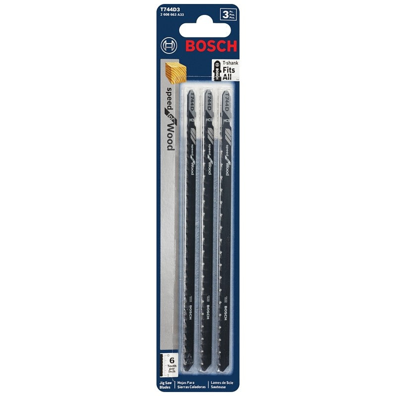 Bosch T744D3 Jig Saw Blade, 0.35 in W, 6 in L, 6 TPI (Pack of 3)