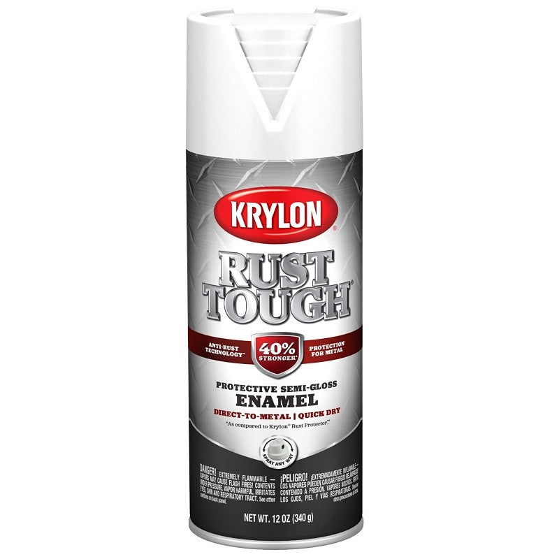 Krylon Rust Tough K09266008 Enamel Spray Paint, Semi-Gloss, White, 12 oz, Can (Pack of 6)