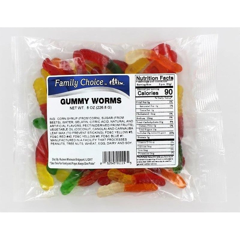 Family Choice 1119 Gummy Worm Candy, 8 oz (Pack of 12)