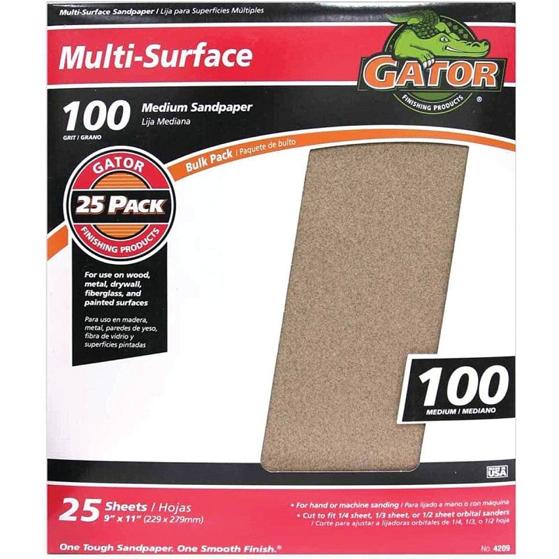 Gator 3264 Sanding Sheet, 11 in L, 9 in W, 100 Grit, Aluminum Oxide Abrasive, Medium