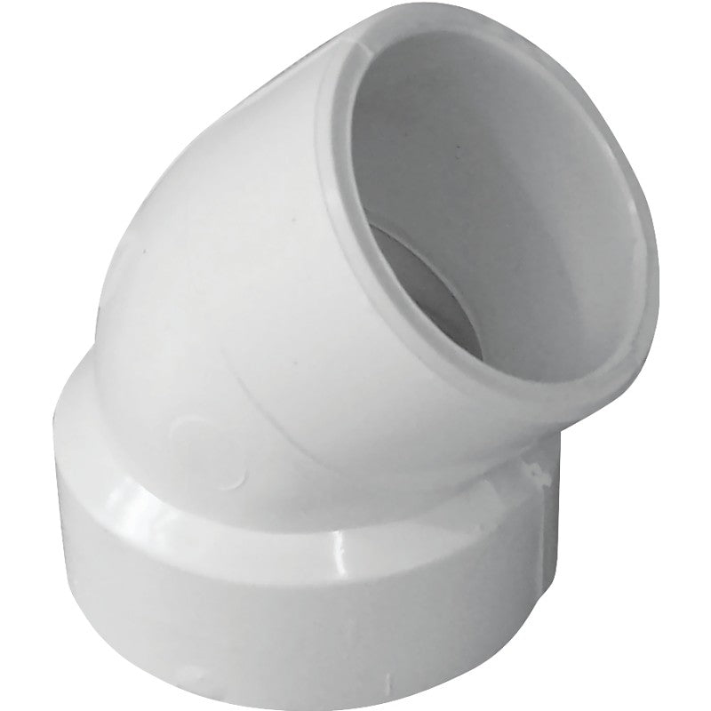 Canplas 192421P Pipe Elbow, 1-1/2 in, Hub x Spigot, 45 deg Angle, PVC, White, SCH 40 Schedule