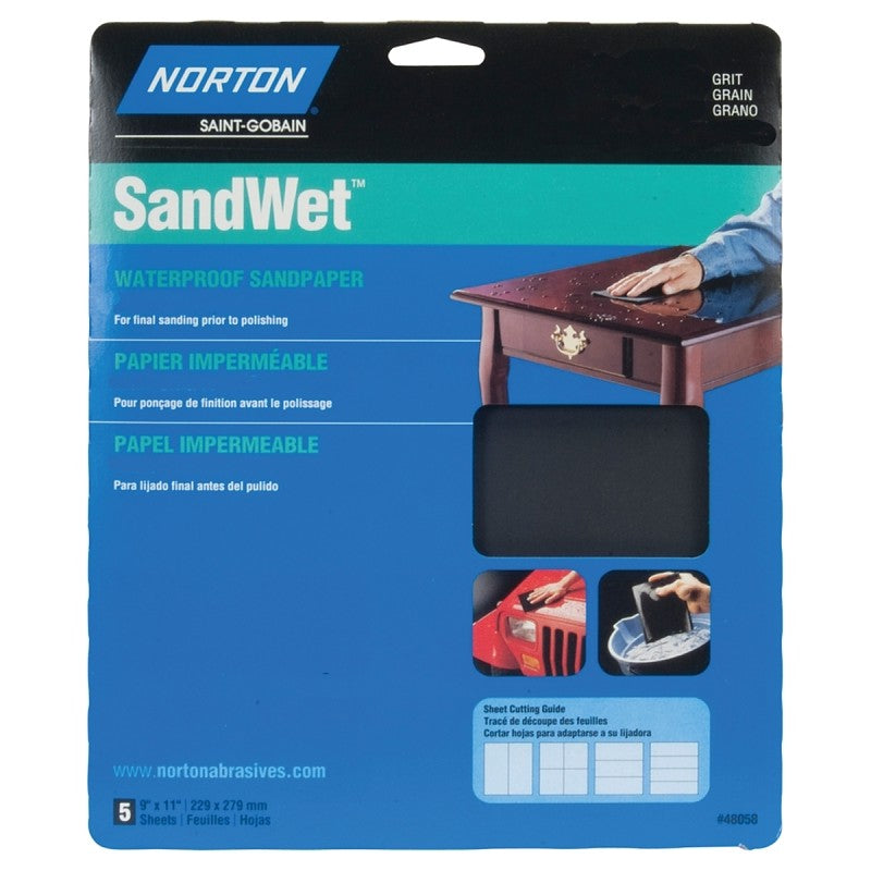 Norton 48080 Sanding Sheet, 9 in L, 11 in W, 320 Grit, Super Fine, Aluminum Oxide Abrasive