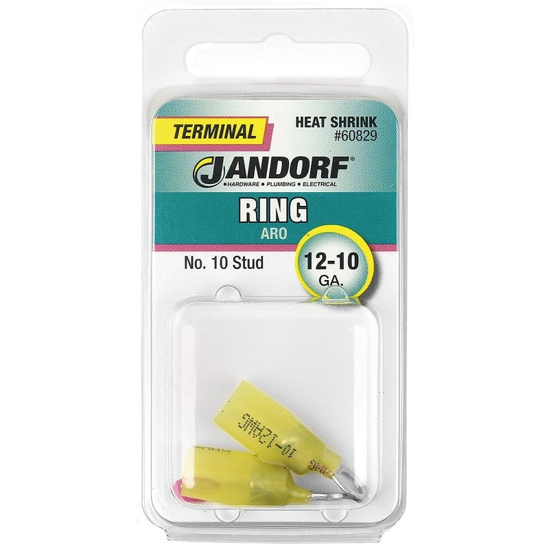 Jandorf 60829 Ring Terminal, 12 to 10 AWG Wire, #10 Stud, Copper Contact, Yellow