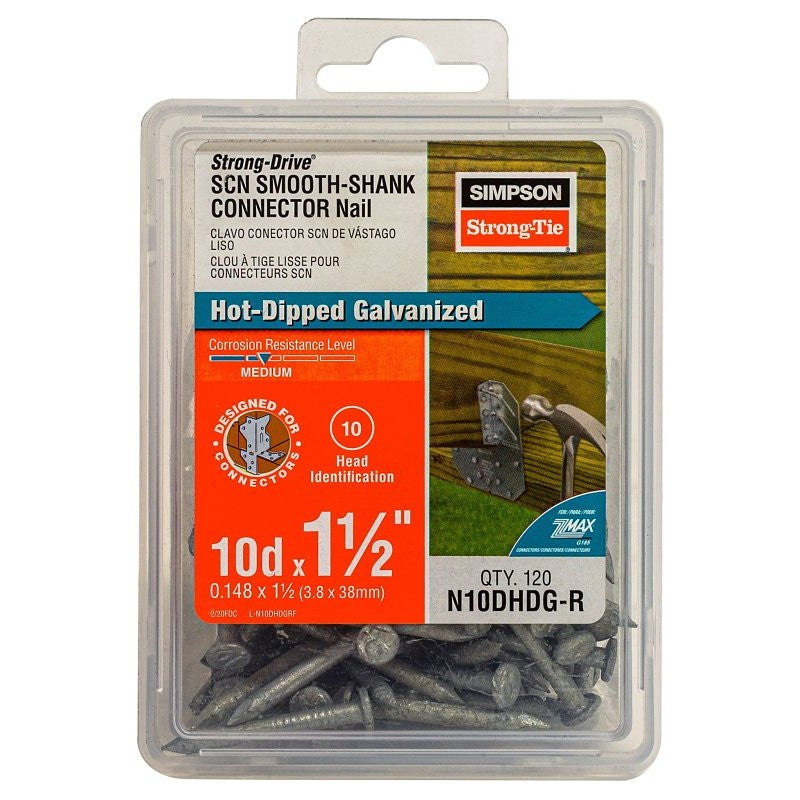Simpson Strong-Tie SCN Series N10DHDG-R Connector Nail, 1 lb Package, 10D Penny, 1-1/2 in L, Full Round Head, 9 ga