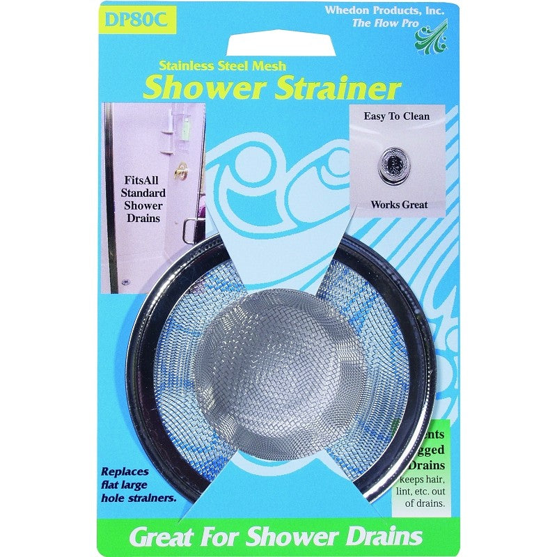 Whedon DP80C Shower Strainer with Ring, Stainless Steel, For: Bathtub Drains