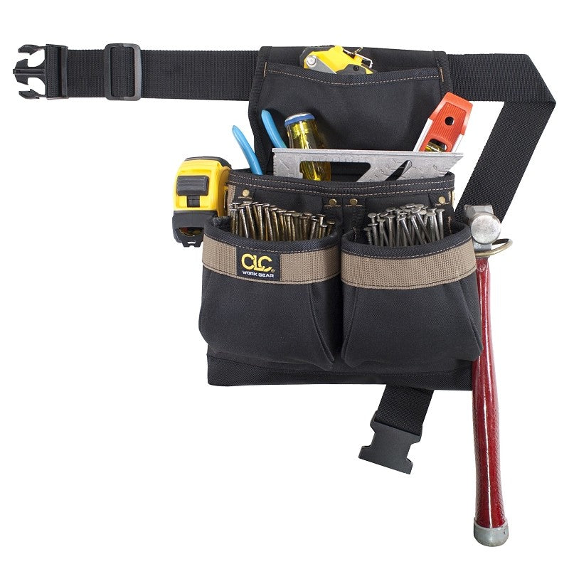 CLC PK1836 Nail/Tool Bag, 5-Pocket, Polyester, Black/Brown