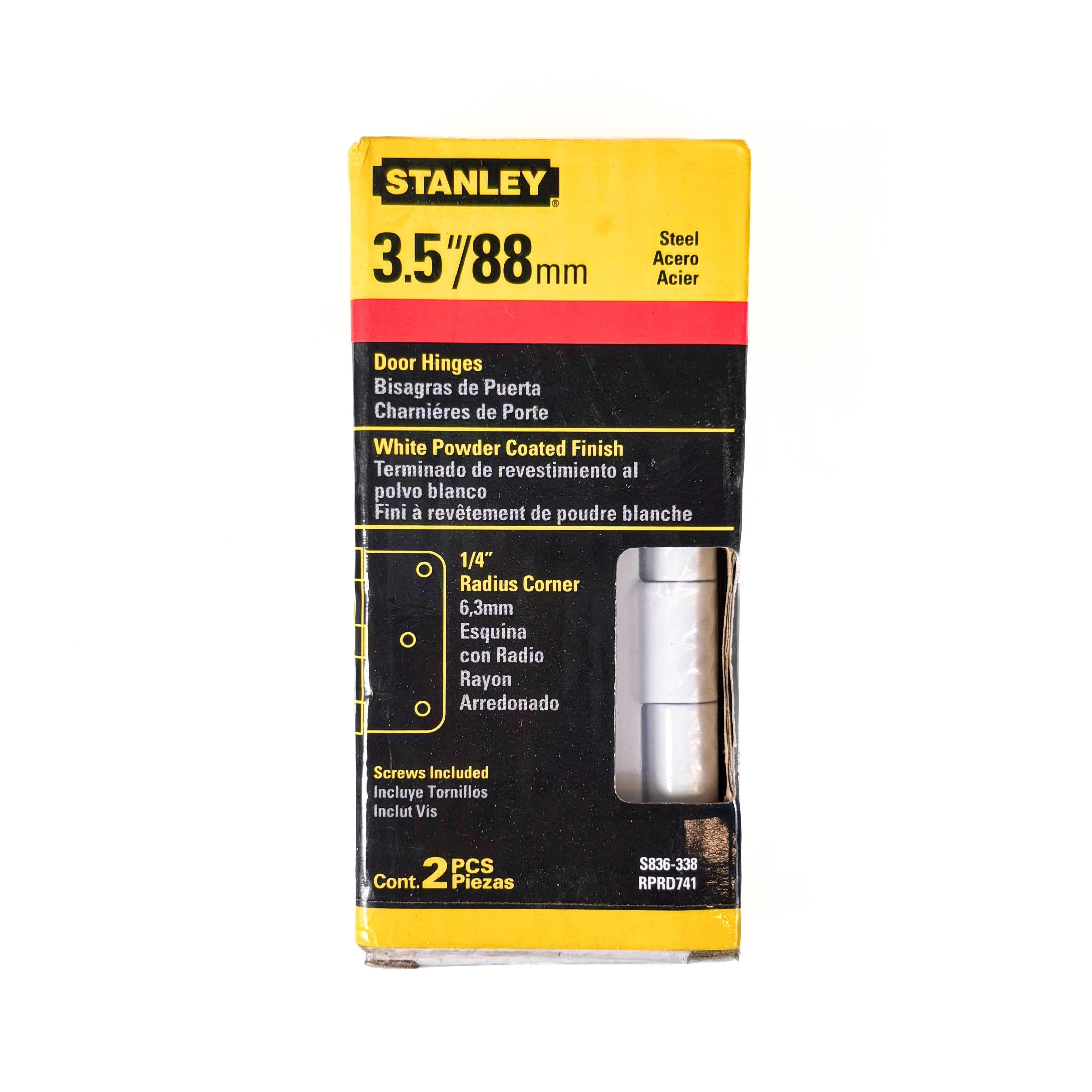 Door Hinges 3-1/2 Inch 1/4 Radius White 2 Pack