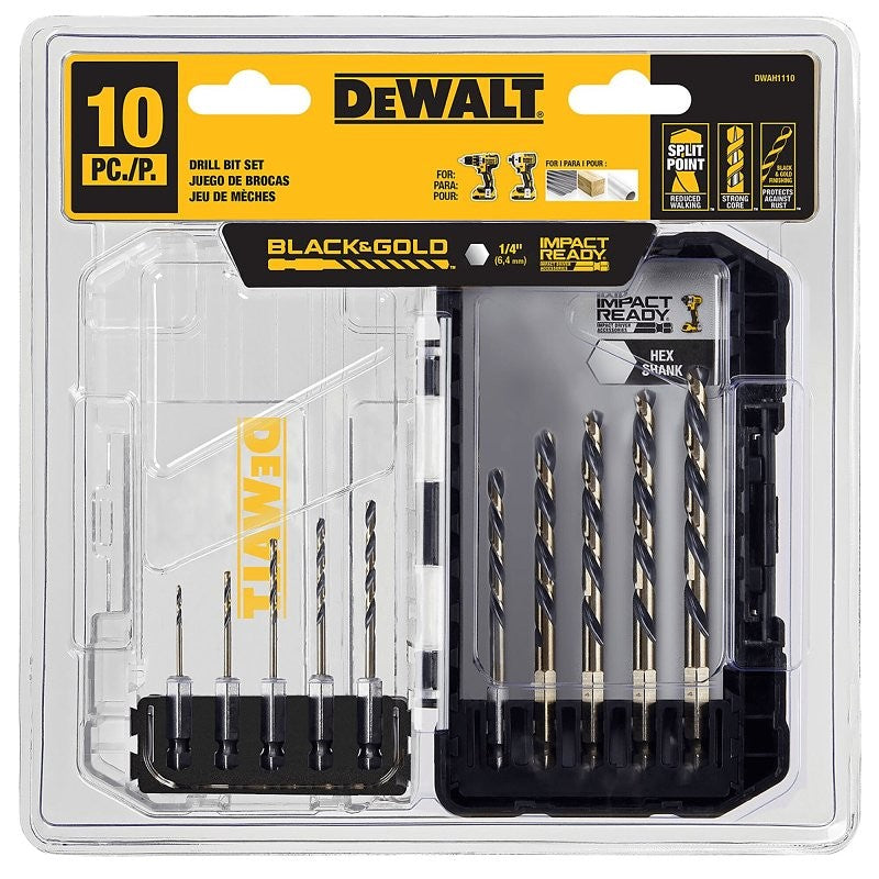 DEWALT DWAH1110 Drill Bit Set, 10-Piece, HSS