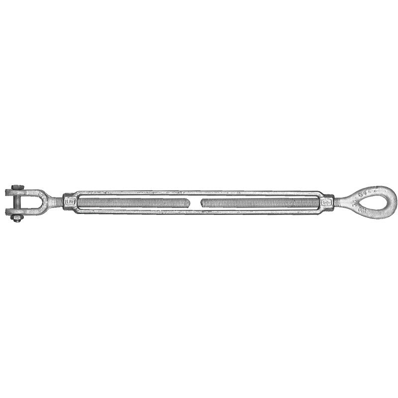 Baron 18-1/2X9 Turnbuckle, 2200 lb Working Load, 1/2 in Thread, Jaw, Eye, 9 in L Take-Up, Galvanized Steel