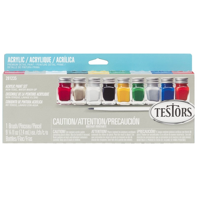 Testors 281235 Craft Paint Set, 0.25 oz, Includes: Red, Black, Gold, Silver, Gloss White and Gloss Yellow Acrylic Paints