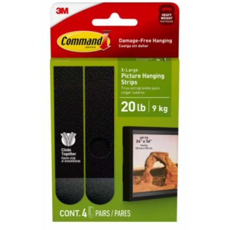 Command 17217BLK-ES Picture Hanging Strip, Foam Backing, Black, 20 lb, 4/PK