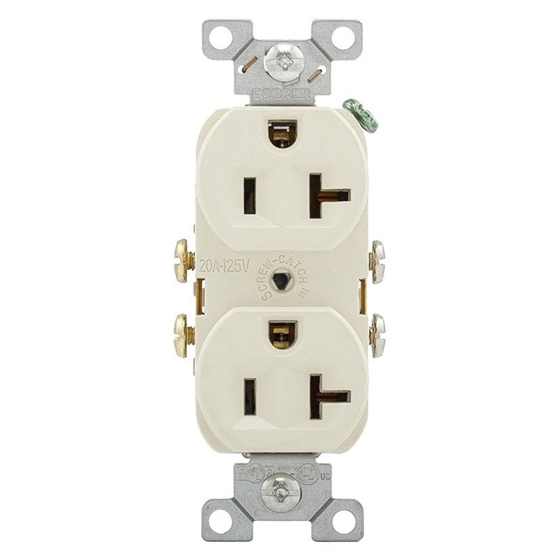 Eaton Wiring Devices CR20LA Duplex Receptacle Wallplate, 2 -Pole, 20 A, 125 V, Side Wiring, NEMA: 5-20R
