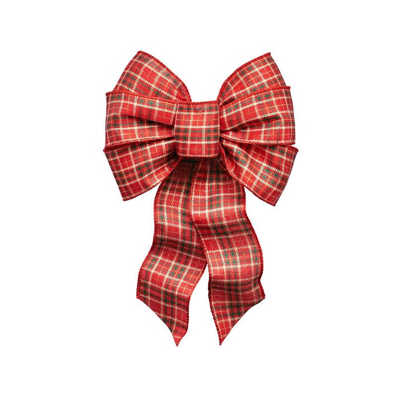 Holidaytrims 6158 Wired Bow, 14 in H, Plaid, Cloth, Green/Gold/Red/White (Pack of 12)