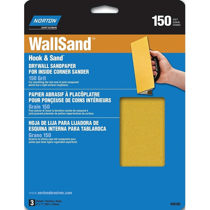 Norton 68102 Corner Sandpaper, 8 in L, 7 in W, P150 Grit, Fine, Aluminum Oxide Abrasive