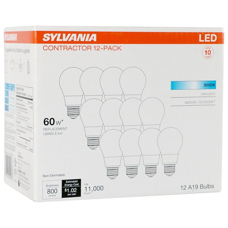 Sylvania 40203 LED Bulb, General Purpose, A19 Lamp, E26 Lamp Base, Frosted, 5000 K Color Temp