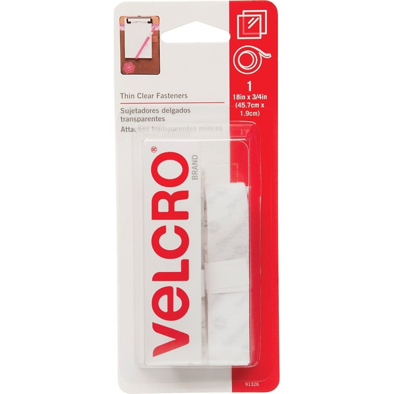 VELCRO Brand 91326 Fastener, 3/4 in W, 18 in L, Clear, 5 lb (Pack of 6)