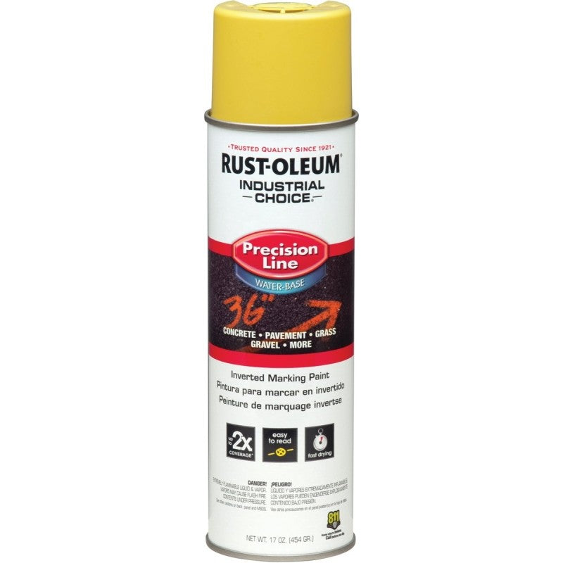 Rust-Oleum 203034 Inverted Marking Spray Paint, Water Base, <5 min Drying, Yellow, 17 oz Can