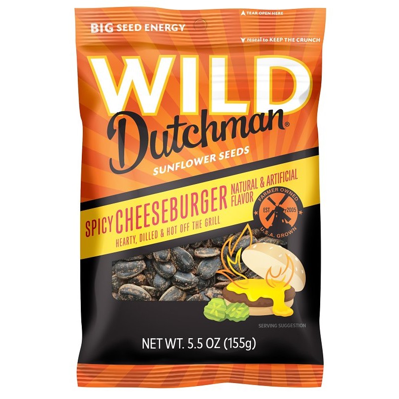 WILD Dutchman 518 Sunflower Seeds, Spicy Cheeseburger, 5.5 oz Bag (Pack of 12)
