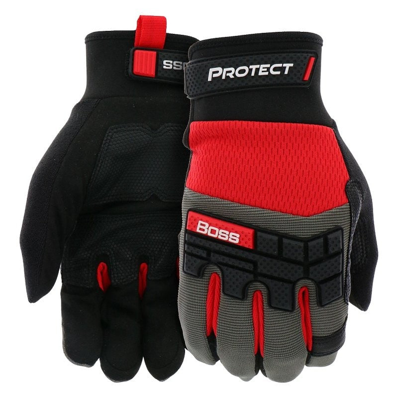Boss Protect B52344-XL Work Gloves, XL, 8-3/8 to 8-3/4 in L, Reinforced Thumb, Hook and Loop, Slip-On Cuff, Gray