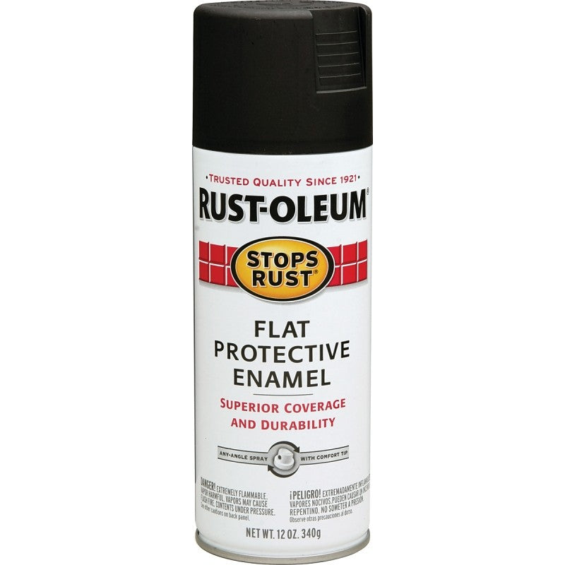 Rust-Oleum 7776830 Rust Preventative Spray Paint, Flat, Black, 12 oz, Can