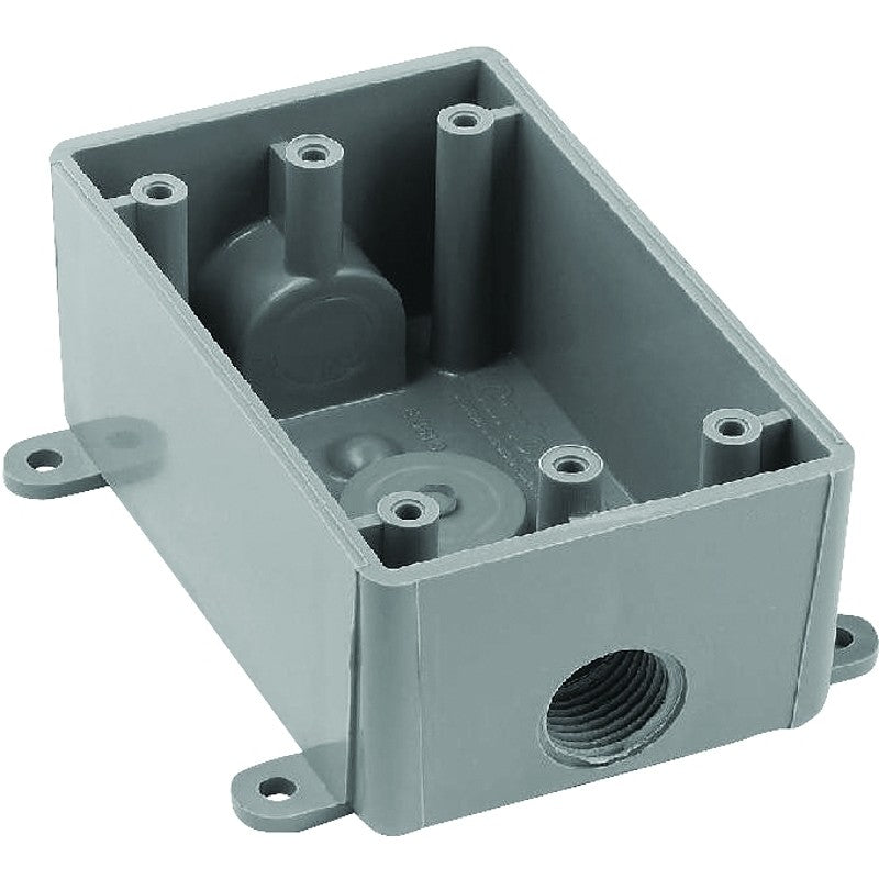 Carlon E381DR Switch Box, 1-Gang, 3-Outlet, PVC, Gray