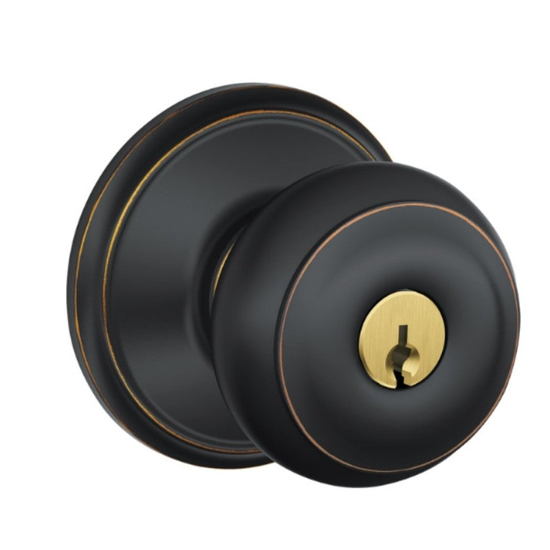 Schlage Georgian Series F51A VGEO716 Entry Knob, Knob Handle, Aged Bronze, Metal, C Keyway, Residential, 2 Grade