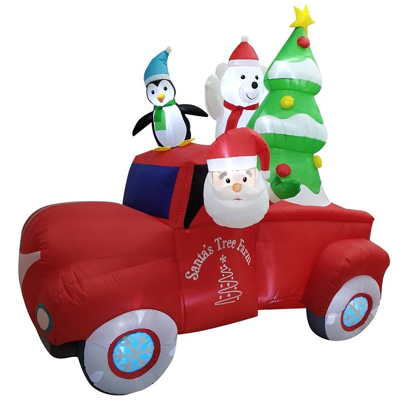 Hometown Holidays 90616 Truck Inflatable, 8 ft H, Green/Red, LED Bulb, Internal Light/Music: Internal Light