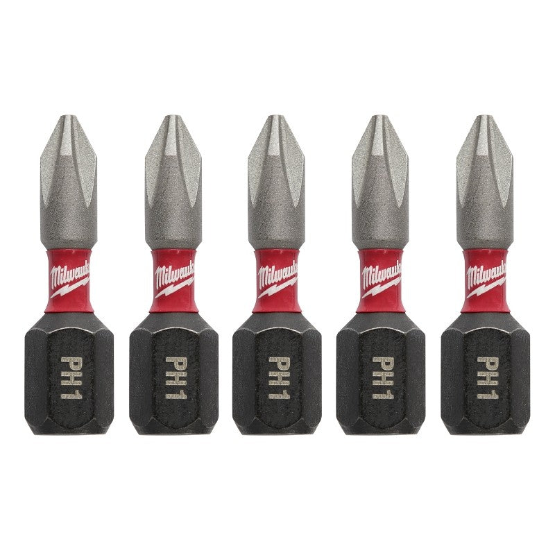 Milwaukee 48-32-4661 Insert Bit, #1 Drive, Phillips Drive, 1/4 in Shank, Hex Shank, 1 in L, Steel, 5/PK