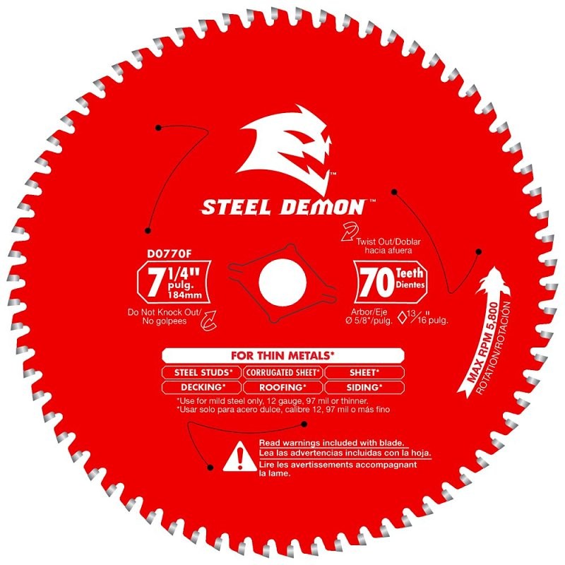 Diablo D0770F Circular Saw Blade, 7-1/4 in Dia, 5/8 in Arbor, 70-Teeth, Carbide Cutting Edge
