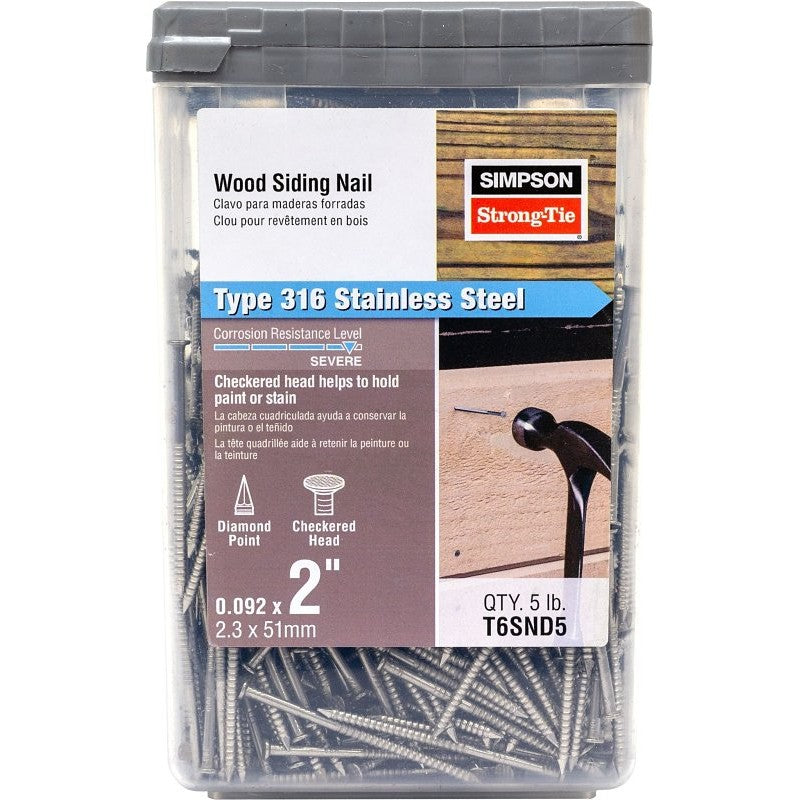 Simpson Strong-Tie T6SND5 Siding Nail, 6D, 2 in L, Stainless Steel, Full Round Head, Annular Ring Shank, 5 lb
