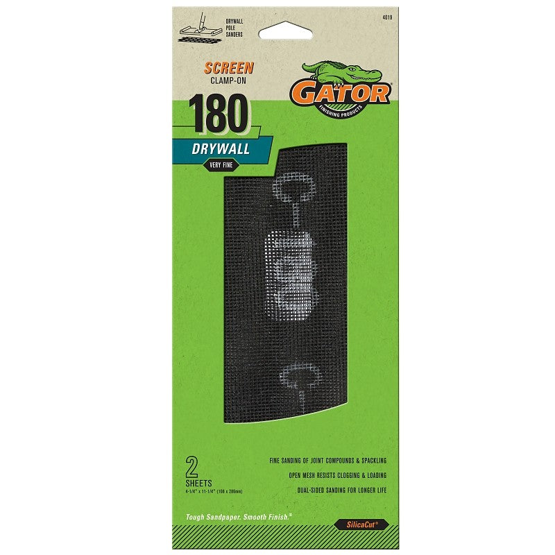 Gator 4019 Sanding Screen, 11-1/4 in L, 4-1/4 in W, Silicone Carbide Abrasive, 180 Grit, Extra Fine