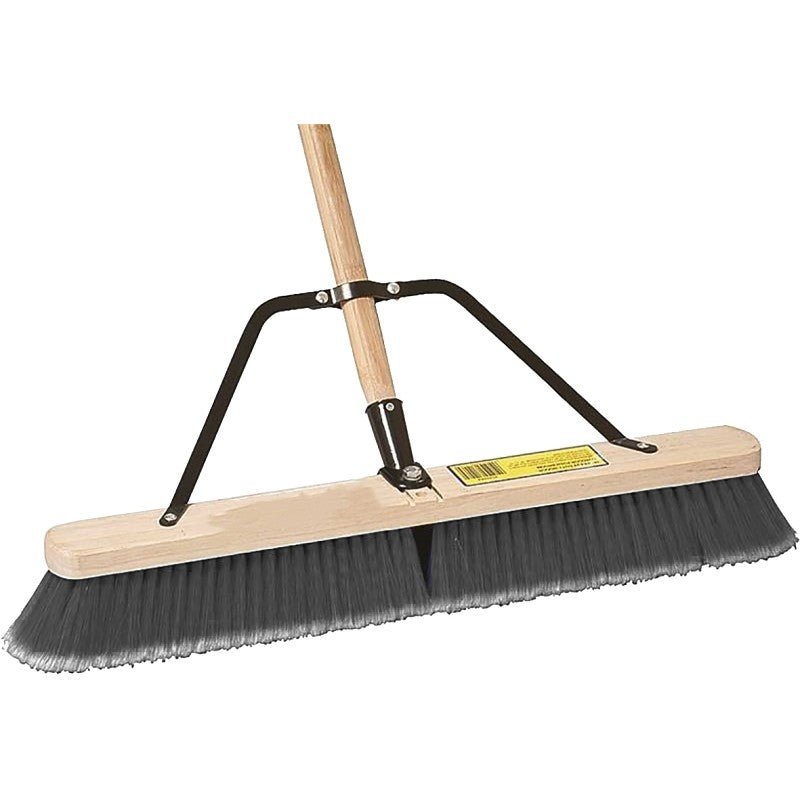 Simple Spaces 93140 Push Broom, 24 in Sweep Face, 3 in L Trim, Polypropylene Bristle, 60 in L, Bolt with Brace