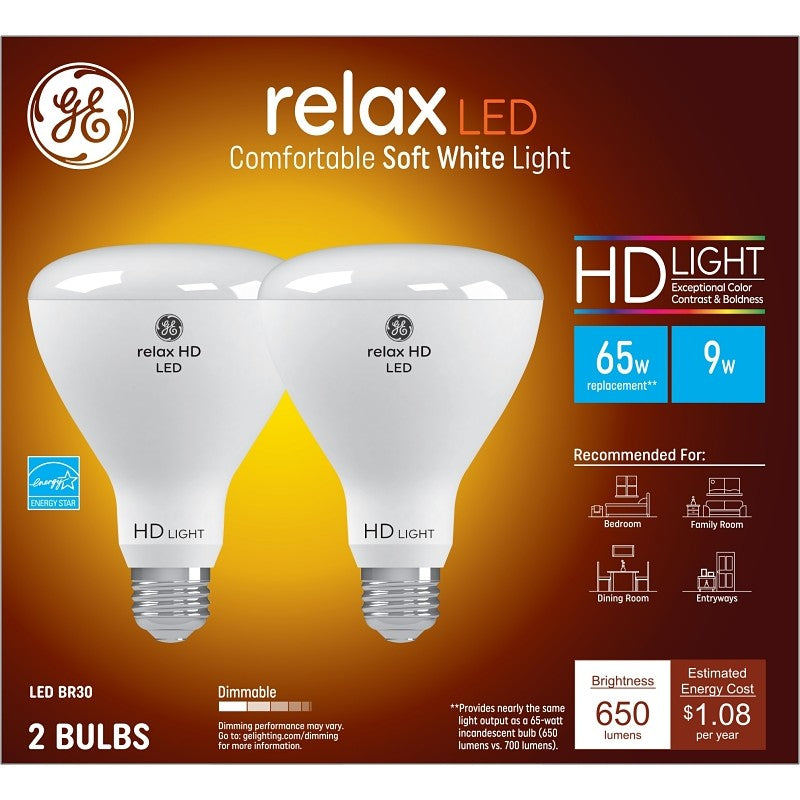 GE 93129938 LED Bulb, 65 W Equivalent, Medium Lamp Base, Dimmable, Warm White Light, 2700 K Color Temp